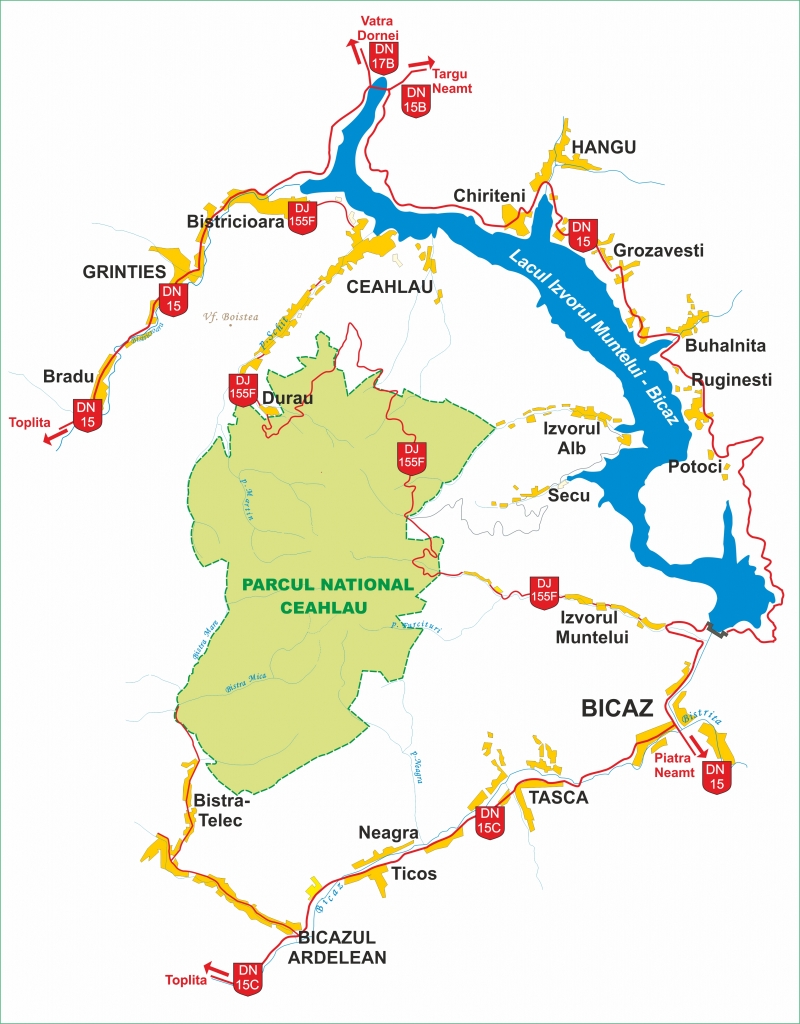 Harta cailor de acces in Masivul Ceahlau