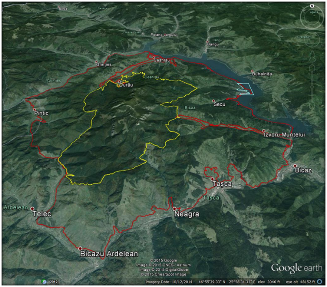 harta satelit parcul national ceahlau